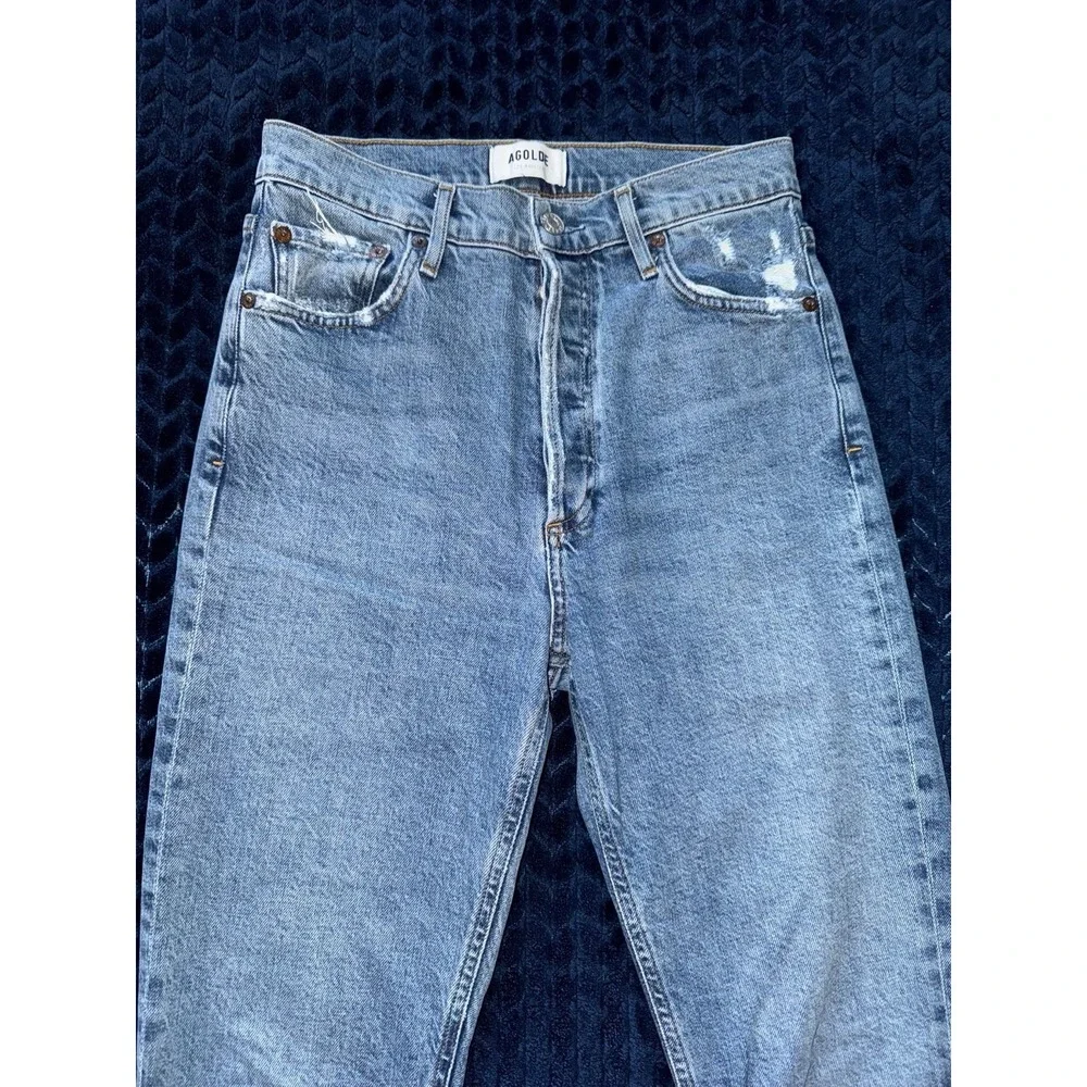 AGOLDE Women's Blue Denim Distressed Jean Ankle Button‎ Fly Size 25